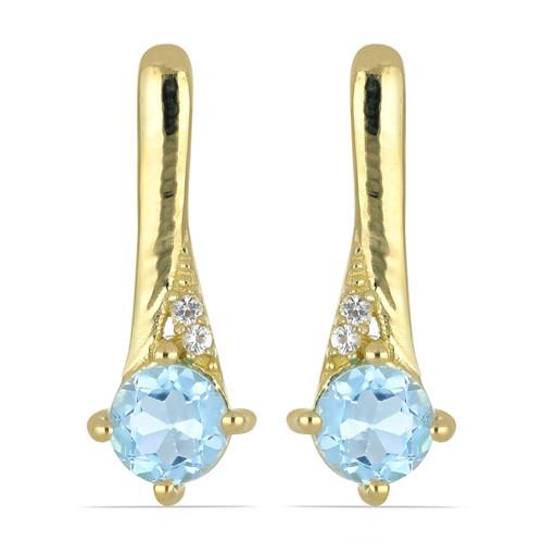 14K GOLD EARRINGS WITH 1.10 CT AQUAMARINE, 0.03 CT G-H,I2-I3 WHITE DIAMOND